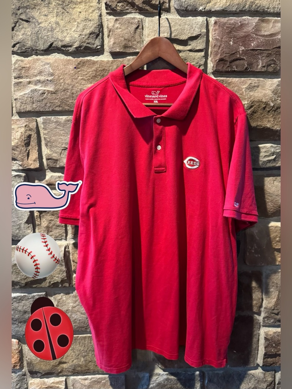 Vineyard Vines Men's Red Polo with Cincinnati Reds Patch - XXL